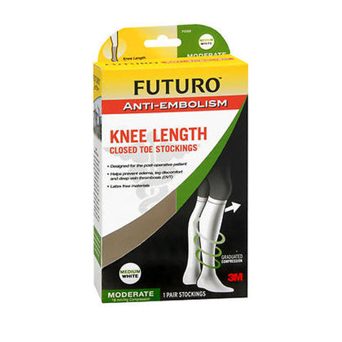 Futuro, Medical Compression Anti-Embolism Knee Length Closed Toe Stockings Medium White, 1 Pair Futuro