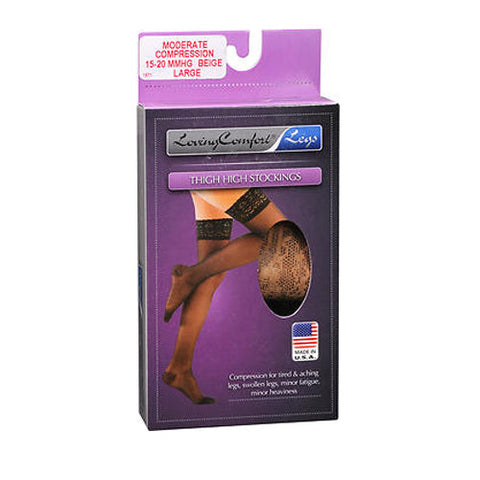 Loving Comfort, Thigh High Stockings Moderate Compression Large Beige, 1 Pair Loving Comfort