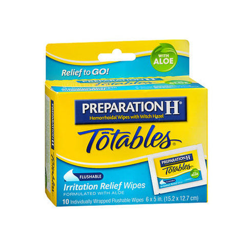 Preparation H, Totables Medicated Hemorrhoidal Wipes With Witch Hazel And Aloe Maximum Strength, 10 each Preparation H