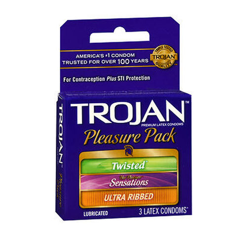 Pleasure Pack Lubricated Latex Condoms 3 Each by Trojan