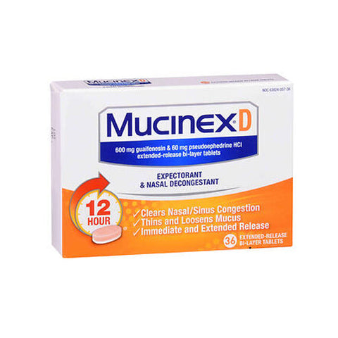 Mucinex, D Expectorant & Nasal Decongestant 12 Hour Extended-Release Bi-Layer Tablets, 36 Tabs Mucinex