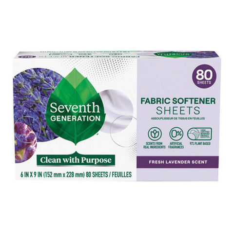 Seventh Generation, Fabric Softener Sheets Fresh Lavender Scent, 80 Count(Case Of 4) Seventh Generation
