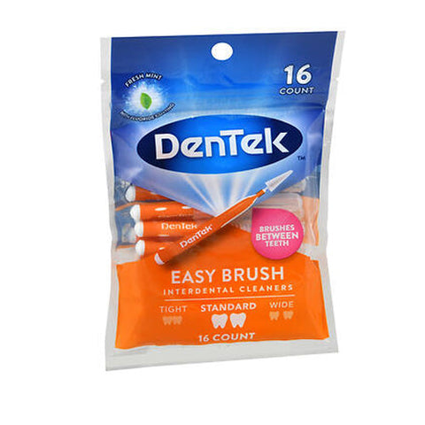 Dentek, Easy Brush Interdental Cleaners Standard Fresh Mint With Fluoride Coating, 16 Count Dentek