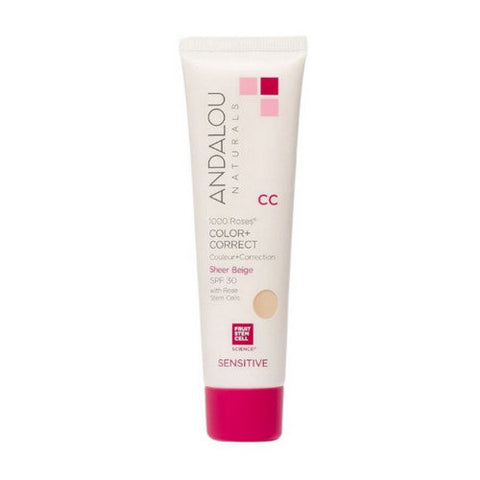 Andalou Naturals, 1000 Roses CC Color + Correct Sheer Beige SPF 30, 2 Oz Andalou Naturals