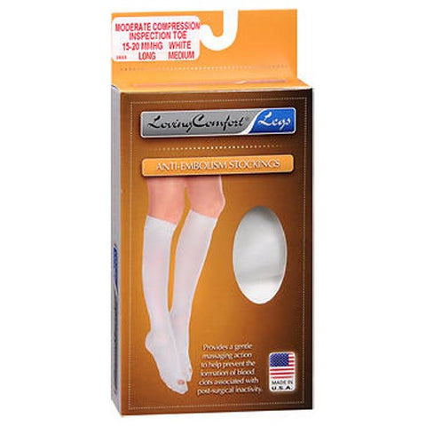 Loving Comfort, Anti-Embolism Stockings Moderate Compression Inspection Toe Long Medium White, 1 Pair Loving Comfort