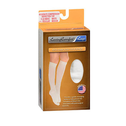 Loving Comfort, Anti-Embolism Stockings Moderate Compression Inspection Toe Regular Medium White, 1 Pair Loving Comfort