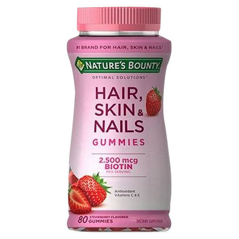 Nature's Bounty, Hair Skin And Nails Strawberry Flavored Gummies, 2,500 Mcg, 80 Count Nature's Bounty