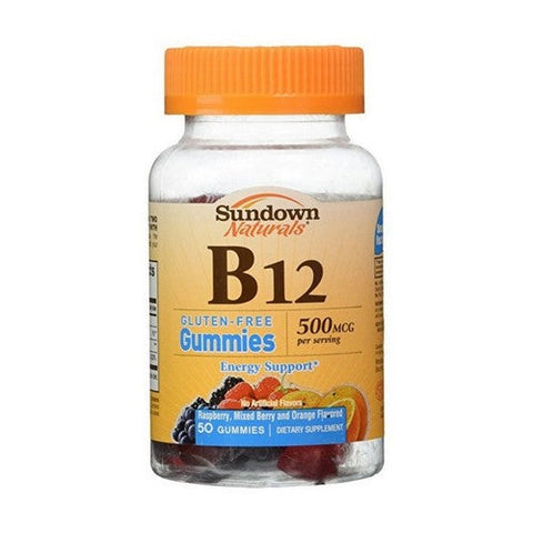 Sundown Naturals, Vitamin B12 Gummies, 500 mcg, Assorted Fruit Flavors 50 Each Sundown Naturals
