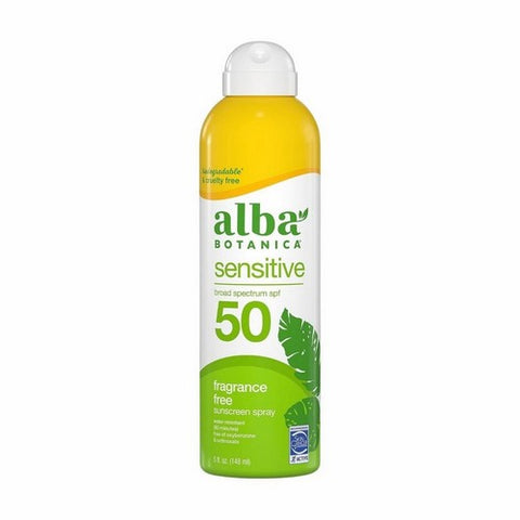 Alba Botanica, Very Emollient Clear Spray Sunscreen SPF50, 5 Oz (Fragrance Free) Alba Botanica