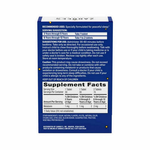 Zarbees, Children's Sleep with Melatonin Supplement, Grape 30 Chewable Tablets