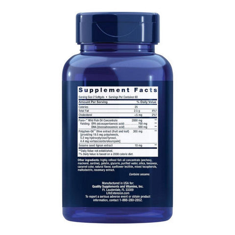 Life Extension, Super Omega 3 EPA And DHA Fish Oil Sesame Lignans And Olive Extract, 120 Soft Gels