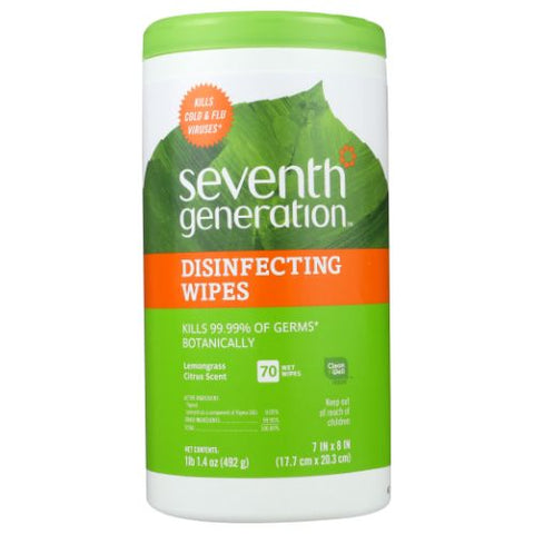 Seventh Generation, Disinfecting Wipes, Lemongrass Citrus, 70 Count (Case of 6) Seventh Generation