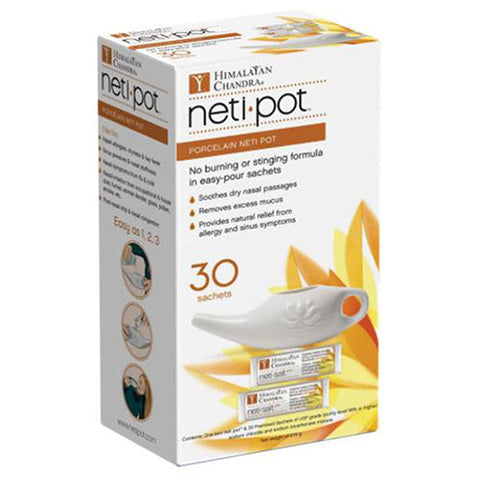 Himalayan Institute, Porcelain Neti Pot with Neti Salt Sachets, 8 Oz Himalayan Institute