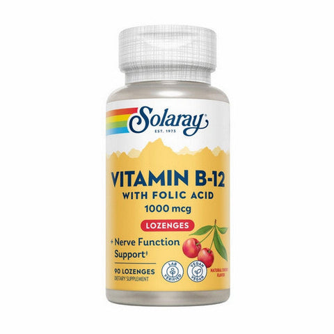 Solaray, Vitamin B-12 With Folic Acid Lozenges Natural Cherry, 1000 Mg, 90 Lozenges Solaray