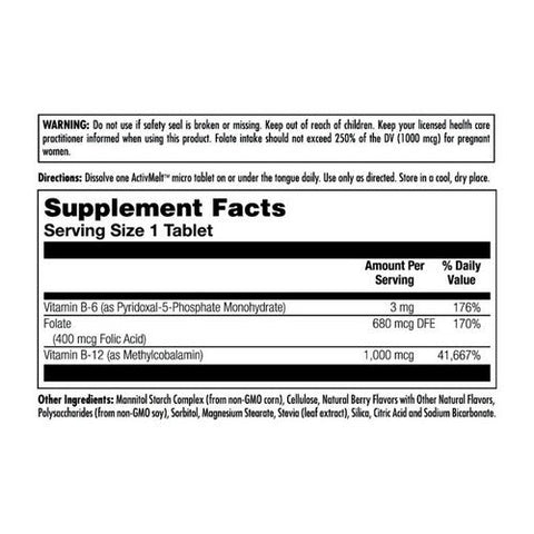 Kal, B-6 & B-12 Folic Acid ActivMelt, 60 Tabs Kal