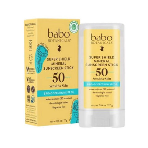 Babo Botanicals, Super Shield Sport Stick Sunscreen Spf 50 Fragrance Free, SPF 50 .6 Oz