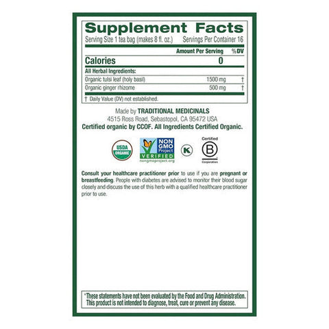 Traditional Medicinals, Organic Tea Tulsi With Ginger, 16 Bags