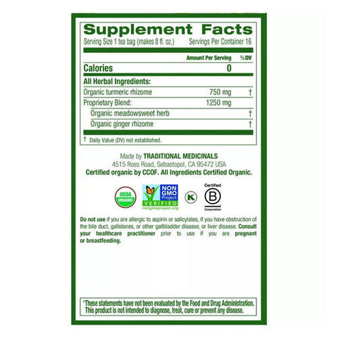 Traditional Medicinals, Organic Tea Turmeric With Meadowsweet And Ginger, 16 Bags