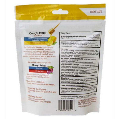 Quantum Health, Cough Relief Organic Bagged Lozenges, Meyer Lemon & Honey 18 Count Quantum Health