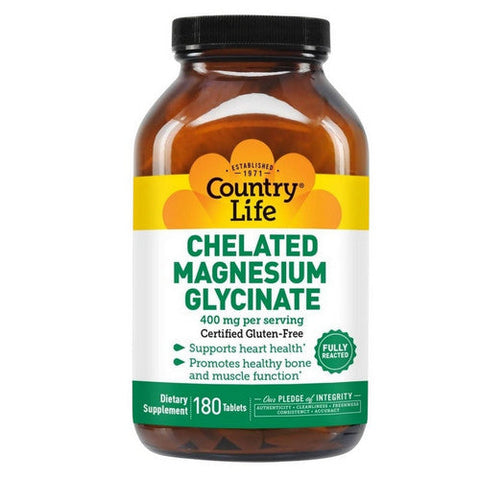 Country Life, Chelated Magnesium Glycinate, 400 mg, 180 Tabs Country Life