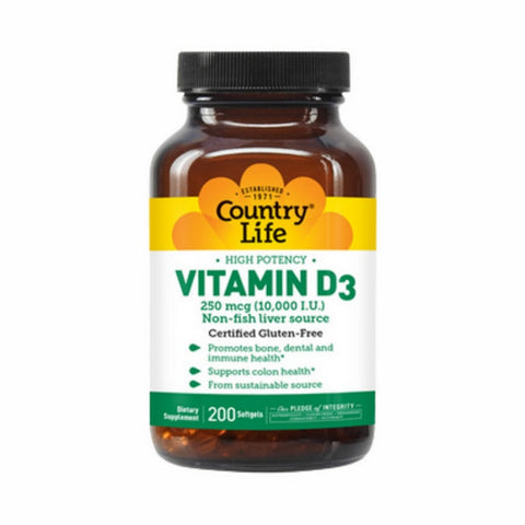 Country Life, Vitamin D3 High Potency, 250 Mcg, 200 Softgels Country Life