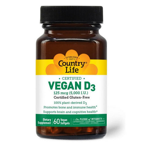 Country Life, Vegan D3 5000 Iu, 5000 Iu, 60 Veg Softgels Country Life