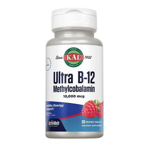 Kal, Ultra B-12 Methylcobalamin Raspberry, 10000 Mcg, 30 Count Kal