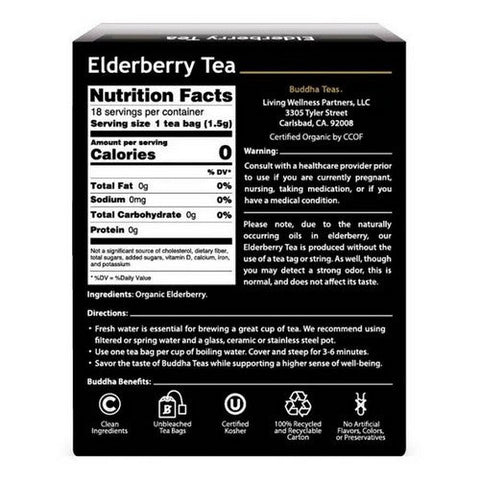 Buddha Teas, Organic Elderberry Tea, 18 Bags Buddha Teas