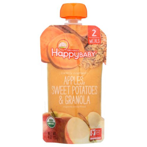 Happy Baby Food, Organic Clearly Crafted Apples Sweet Potatoes And Granola, 4 Oz(Case Of 16) Happy Baby Food