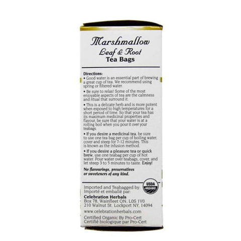 Celebration Herbals, Organic Marshmallow Leaf And Root Tea Caffeine Free, 24 Bags
