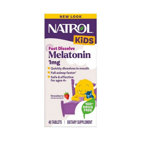 Natrol, Kids Fast Dissolve Melatonin Strawberry, 1 mg, Strawberry 40 Tabs