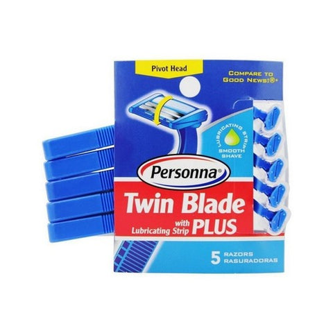 Personna, Twin Blade Plus Disposable Razors With Lubricating Strip, 5 Count Personna