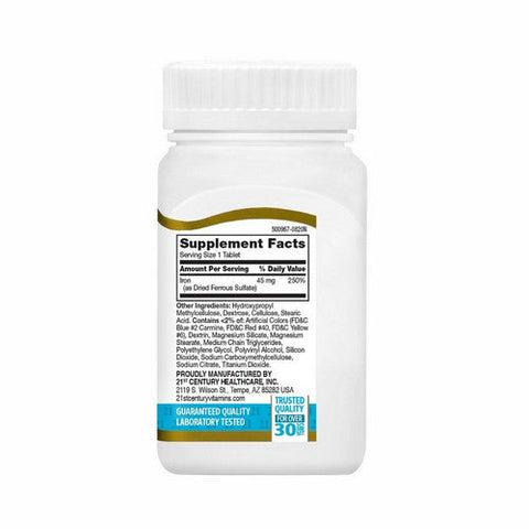 21st Century, Slow Release Iron High Potency, 45 Mg, 60 Tabs 21st Century