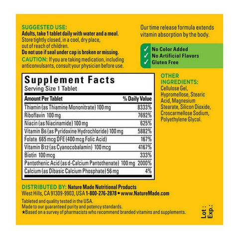 Nature Made, Time Release Vitamin B-100 Complex, 60 Tabs Nature Made