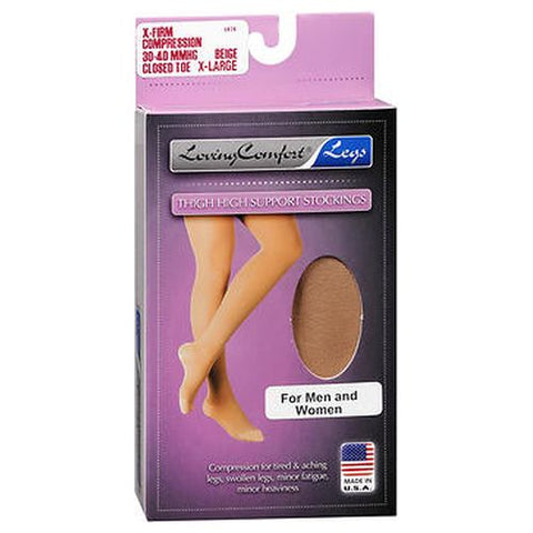 Loving Comfort, Thigh High Support Stockings X-Firm Compression Closed Toe X-Large Beige, 1 Each Loving Comfort