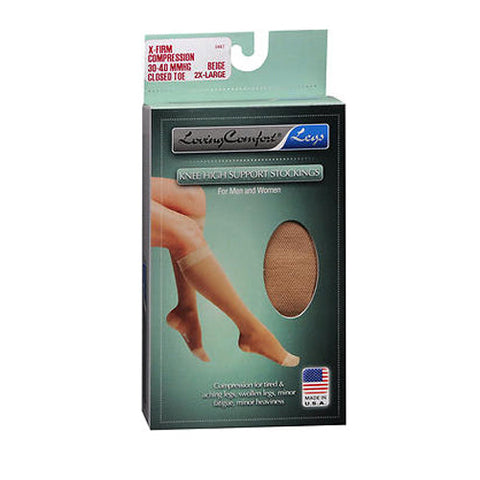 Loving Comfort, Knee High Support Stockings X-Firm Compression Closed Toe 2X-Large Beige, 1 Pair Loving Comfort