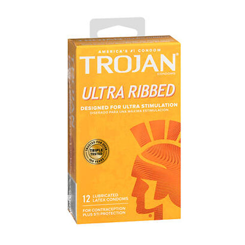 Ultra Ribbed Lubricated Latex Condoms 12 Each by Trojan