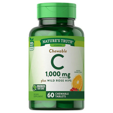 Nature's Truth, Chewable C Plus Wild Rose Hips Tablets Natural Orange Flavor, 1000 Mg, 60 Tabs Nature's Truth