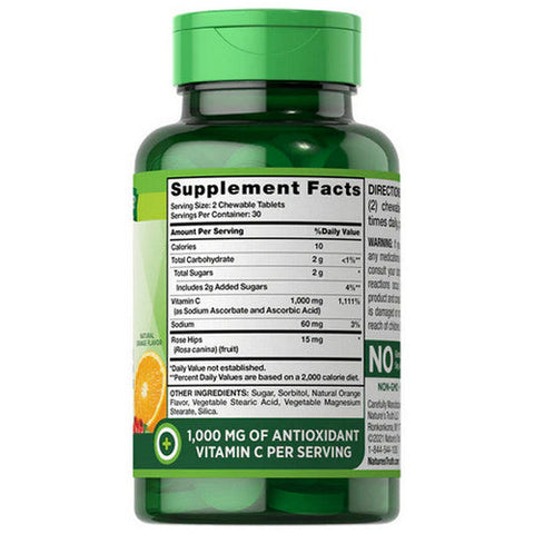 Nature's Truth, Chewable C Plus Wild Rose Hips Tablets Natural Orange Flavor, 1000 Mg, 60 Tabs Nature's Truth
