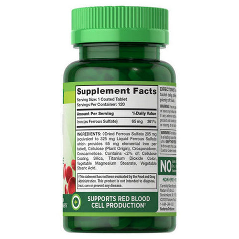 Nature's Truth, Iron Ferrous Sulfate Coated Tablets, 65 Mg, 120 Caps