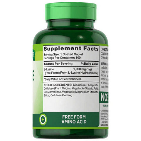 Nature's Truth, L-Lysine 1000 Mg Coated Caplets, 1000 Mg, 100 Tabs