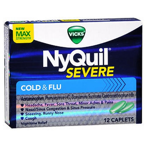 Vicks, Nyquil Severe Cold & Flu + Congestion Coated Caplets Vapocool, 24 Caps Vicks