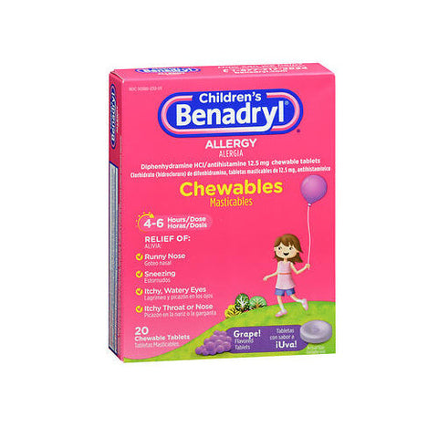Benadryl, Children'S Allergy Chewable Tablets Grape Flavored, 20 Tabs Benadryl