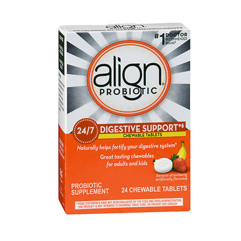 Align, Probiotic Chewable Tablets Banana Strawberry, 24 Each Align
