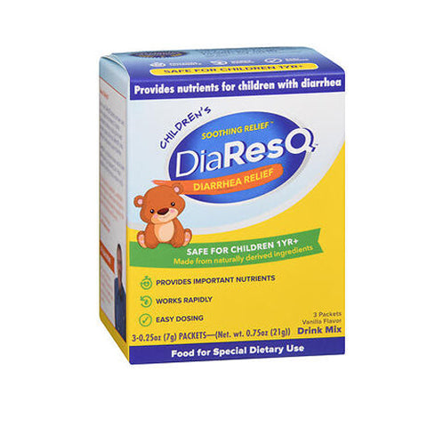 DiaResQ, Children's Soothing Diarrhea Relief Drink Mix Packets Vanilla Flavor, 3 Each DiaResQ