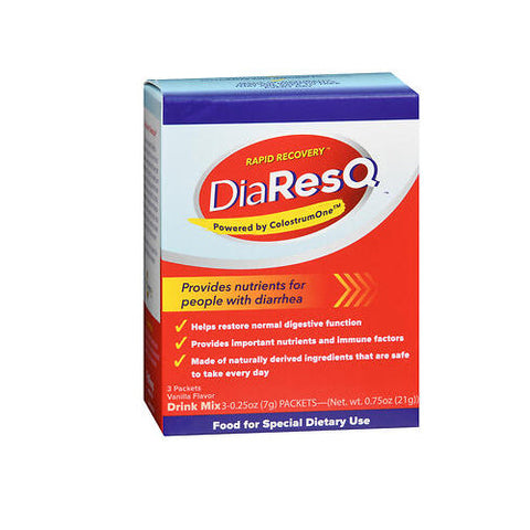 DiaResQ, Rapid Recovery Diarrhea Relief Food Drink Mix Packets Vanilla Flavor, 3 Each DiaResQ