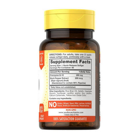 Sundance, Absorbable CoQ10 Plus Quick Release Softgels, 200 mg, 60 Tabs Sundance
