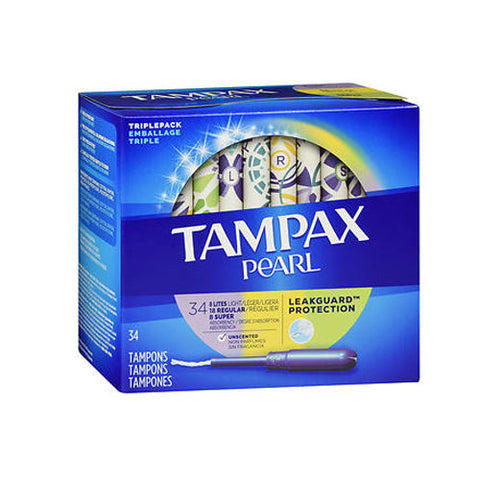 Tampax, Pearl Tampons Plastic Applicator Unscented Multi Absorbencies, 34 Each Tampax