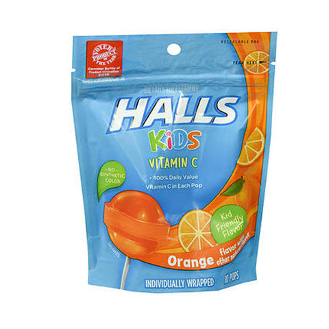 Halls, Kids Vitamin C Pops Orange, 10 Each Halls