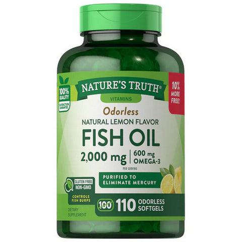 Nature's Truth, Vitamins Odorless Fish Oil Softgels Lemon Flavor, 2000 Mg, 110 Caps Nature's Truth